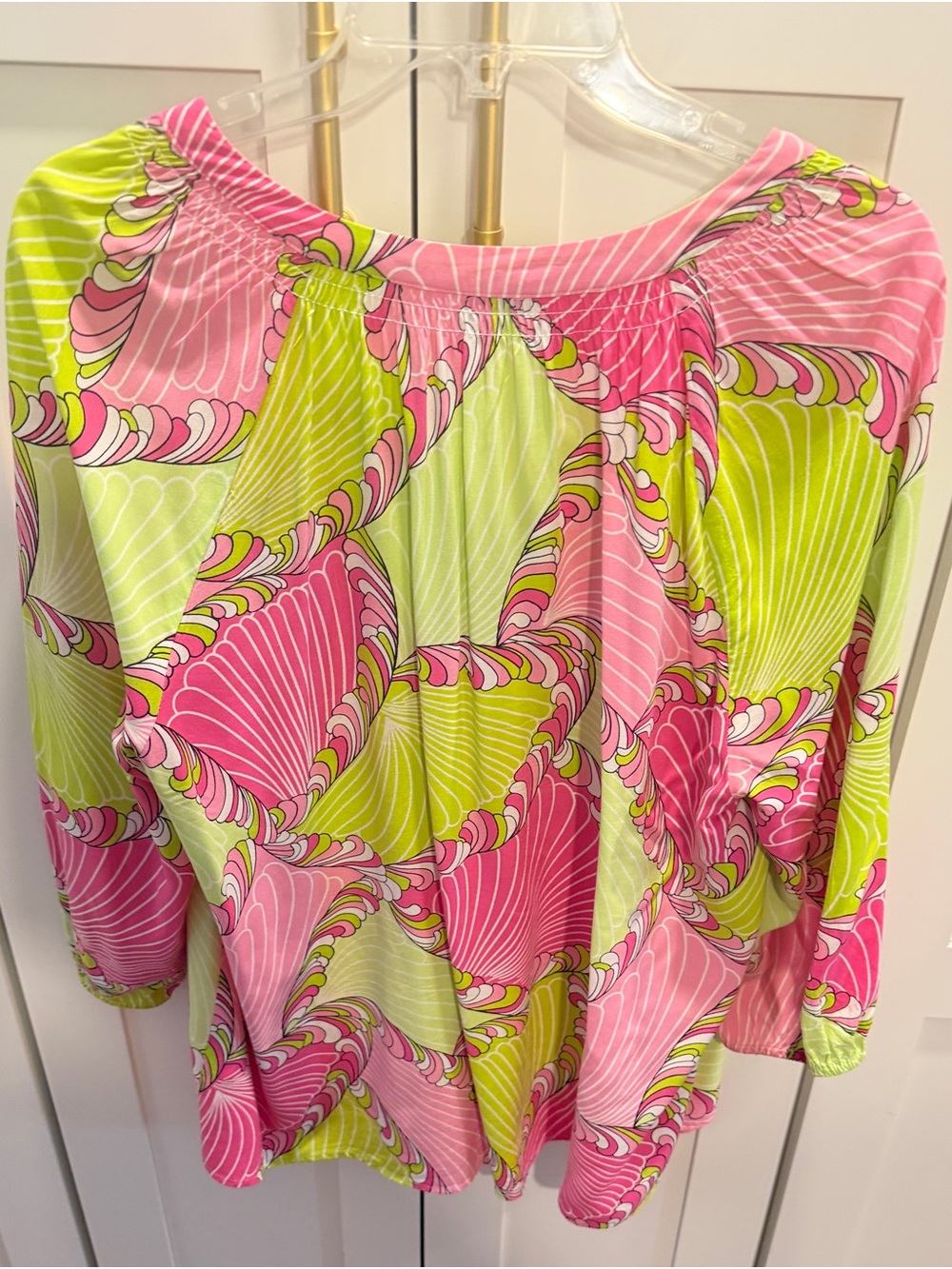 crown & ivy Pink and Lime Abstract Print Peasant Blouse - Picture 3 of 3